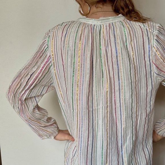 APIECE APART COTTON TOP WITH SPARKLE STRIPES AND RUFFLE SLEEVES - Picture 2 of 7